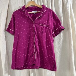 PajamaGram Womens Magenta Polka Dot Cotton Pajama Top Short Sleeve Size Large
